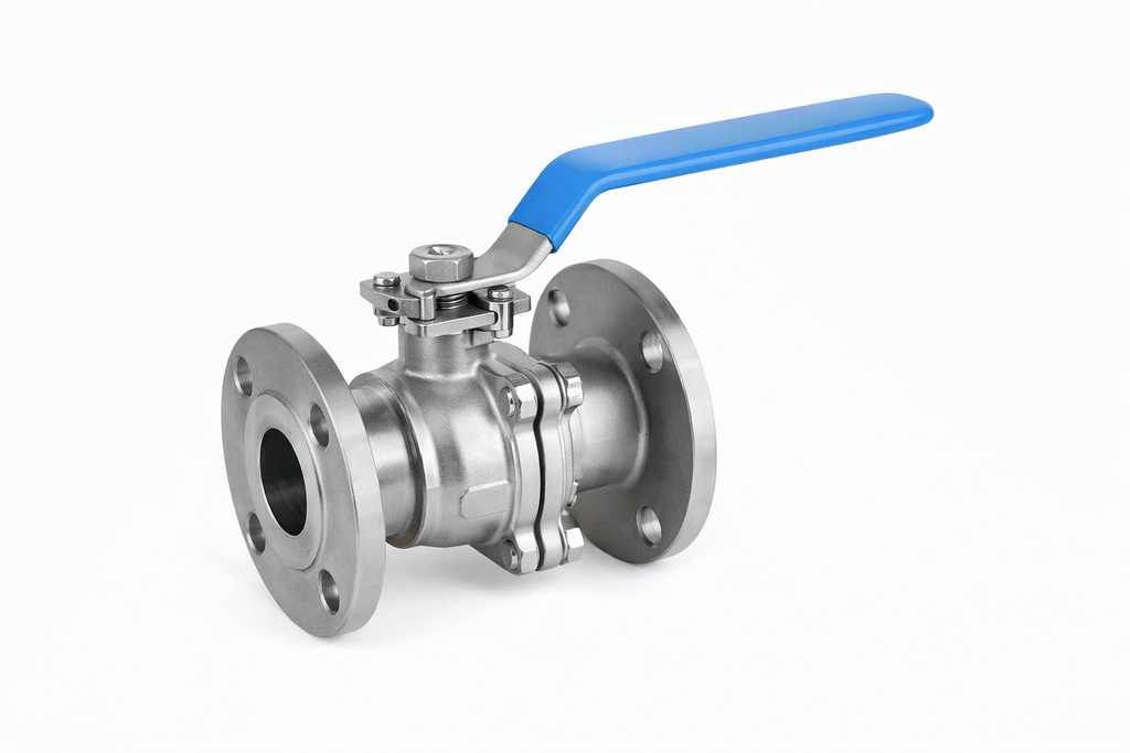 VALVULA BOLA MANUAL 2 VIAS ACERO PN20 INOXIDABLE FLANGE ANSI 150’ MONTAJE ISO 5211 2 CUERPOS