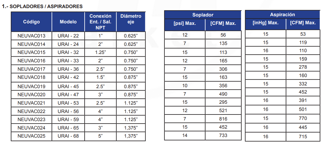 SOPLADOR DE DESPLAZAMIENTO POSITIVO TIPO ROOTS SERIE UNIVERSAL RAI - URAI